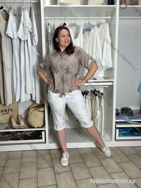Košeľa letní 3/4 dlhý rukáv dámska nadrozmer (42/44/46 ONE SIZE) TALIANSKA MÓDA  IMSM26339/DUR 42/44/46 hnědá