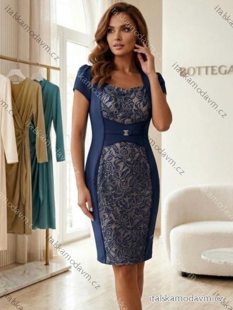 Šaty společenské elegantní krátký rukáv dámské nadrozměr (40-50 ONE SIZE) POLSKÁ MÓDA PMLBT26002/DR
