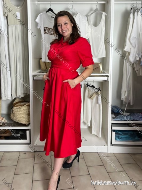 Šaty dlouhé košilové 3/4 dlouhý rukáv dámské (S/M/L ONE SIZE) ITALSKÁ MÓDA IMSM2600018/DUR