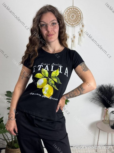 Tričko krátký rukáv dámské (S/M ONE SIZE) ITALSKÁ MÓDA IMM23BR2415-11/DUR Černá S/M/L