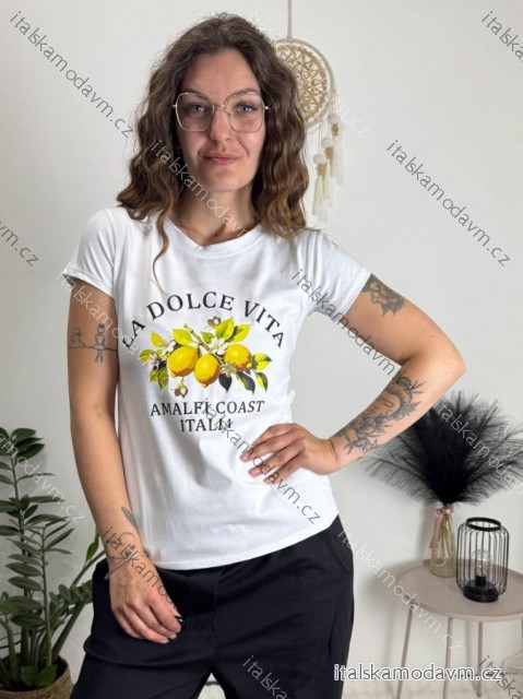 Tričko krátky rukáv dámske (S/M ONE SIZE) TALIANSKA MÓDA IMM23BR2415-13/DUR biela S/M/L