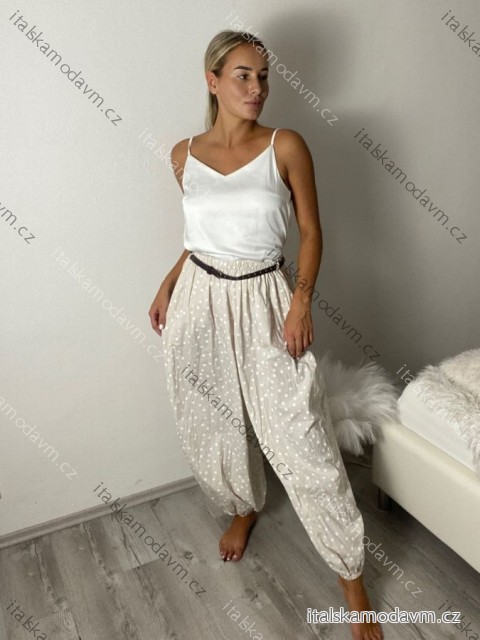 Kalhoty puntíkaté oversize s páskem dámské (S/M/L ONE SIZE) ITALSKÁ MÓDA IMWTM260006/DUR S/M/L světle béžová