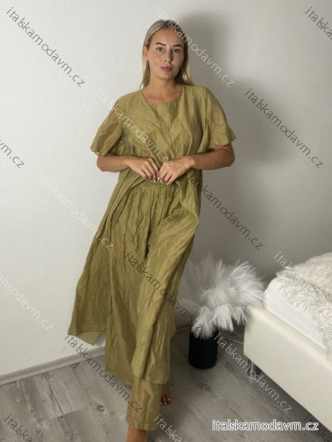 Komplet tunika krátký a nohavice dlhé dámska (M/L ONE SIZE)  TALIANSKA MÓDA IMPLU268422/DUR M / L zelená hrášková
