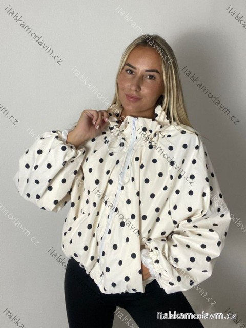 Bunda lehká šusťáková puntíkatá oversize dlouhý rukáv dámská PIHU (S/M/L/XL ONE SIZE) ITALSKÁ MÓDA IMWTM260008/DUR S/M/L/XL světle béžová
