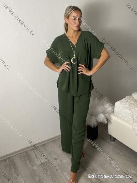 Súprava letné tunika krátky rukáv a nohavice dámske (M/L/XL ONE SIZE) TALIANSKA MÓDA IMC26102/DUR M/L/XL zelená khaki
