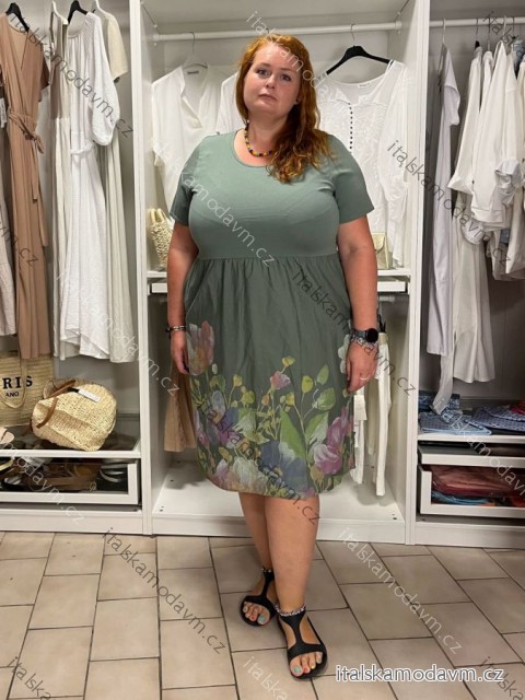 Šaty letní krátký rukáv dámské nadrozměr PAUOLA (48/50/52 ONE SIZE) ITALSKÁ MÓDA IMSM2600014/DUR