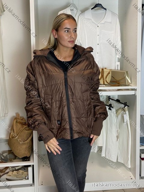 Bunda  na zips dlhý rukáv dámska  (S/M/L,XL,XXL) TALIANSKA MÓDA PMWSW26B6102-1 S hnedá