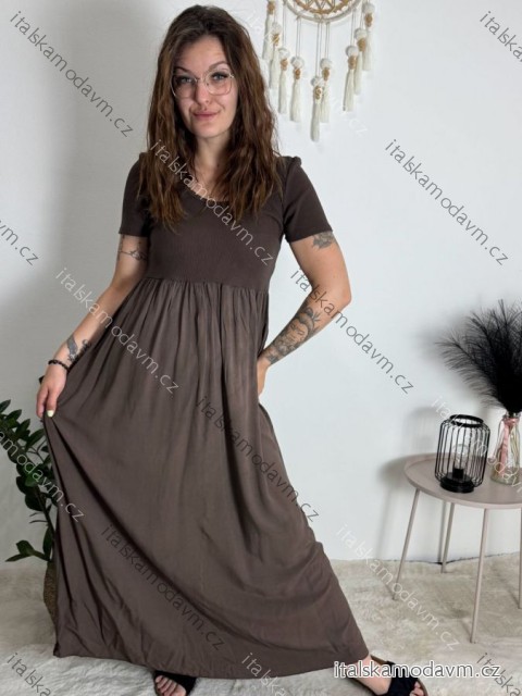 Šaty dlouhé letní žebrované krátký rukáv dámské (XS/S/M/L ONE SIZE) ITALSKÁ MÓDA IMSM25128/DUR