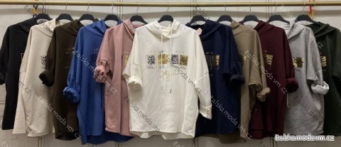 Mikina s kapucí dlouhý rukáv dámská nadrozměr (46/48/50 ONE SIZE) ITALSKÁ MÓDA IMC260254