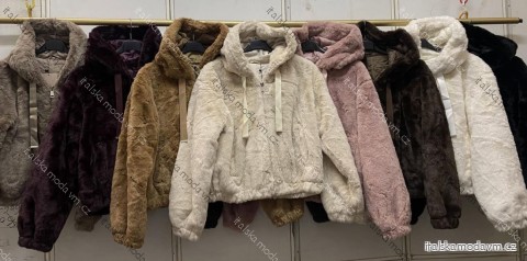 Bunda s kožúškom na zips dlhý rukáv dámska (44/46/48 ONE SIZE) TALIANSKA MÓDA IMC260260