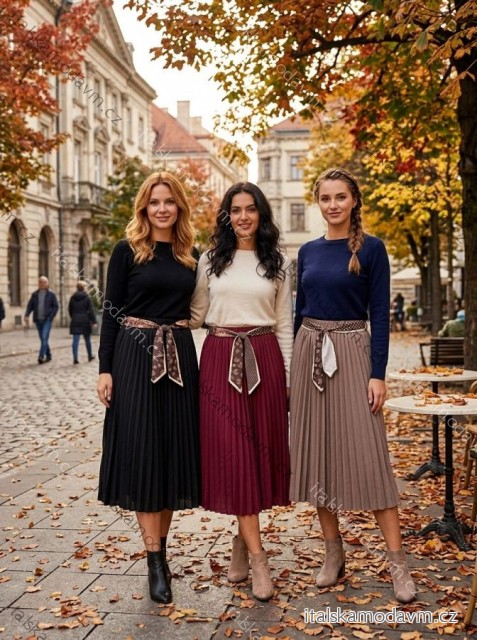 Sukně skládaná dlouhá s páskem dámská nadrozměr (44/46/48 ONE SIZE) ITALSKÁ MÓDA IM4260315
