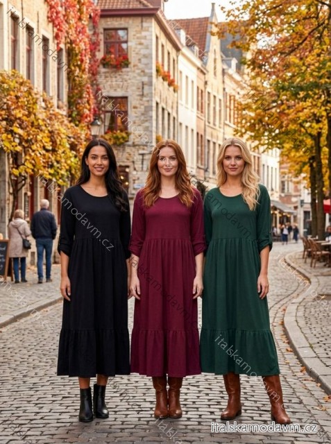 Šaty bavlněné 3/4 rukáv dámská nadrozměr (44/46/48 ONE SIZE) ITALSKÁ MÓDA IM4260301
