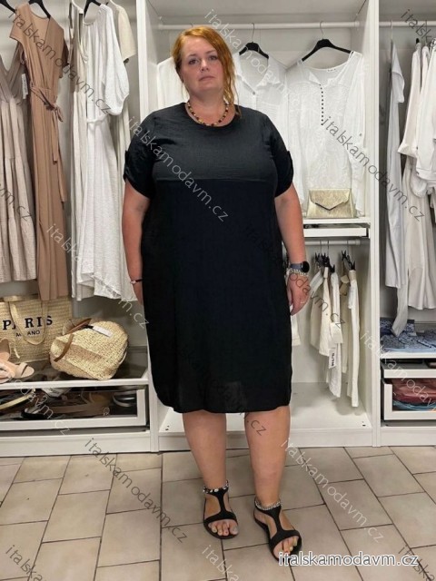 Šaty dlhé letné krátky rukáv dámske nadrozmer (46/48/50 ONE SIZE) TALIANSKA MÓDA IM426166/DUR 46/48/50 černá