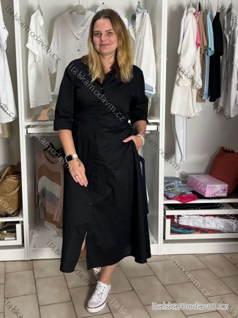 Šaty dlouhé košilové dlouhý rukáv dámské EUGENIE  (S/M/L ONE SIZE) ITALSKÁ MÓDA IMSM26000034/DUR