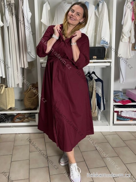 Šaty dlhé košilové  dlouhý rukáv dámske EUGENIE  (S/M/L ONE SIZE) TALIANSKA MÓDA IMSM26000034/DUR <div>
<p>2XL / 3XL</p>
</div> vínová
