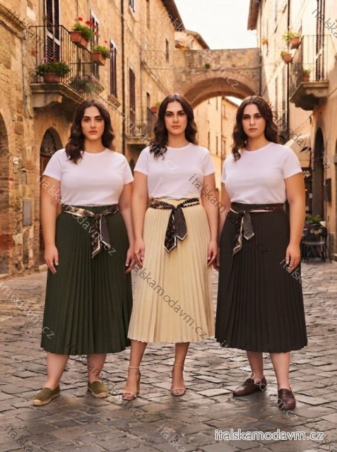 Sukně skládaná dlouhá s páskem dámská nadrozměr MARISA (52/54/56/58 ONE SIZE) ITALSKÁ MÓDA IM4260315/DUR 54/56/58 zelená khaki