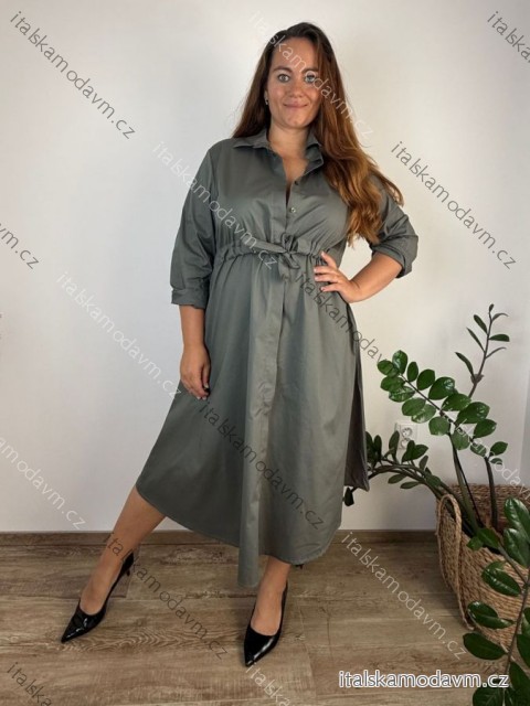 Šaty dlhé košilové  dlouhý rukáv dámske ELEANOR  (S/M/L ONE SIZE) TALIANSKA MÓDA IMSM26000033/DUR KHAKI 2XL/3XL