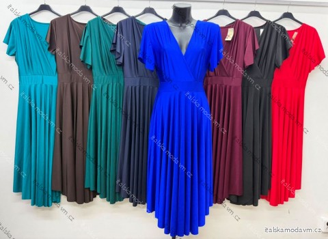 Šaty dlouhé elegantní krátký rukáv dámské nadrozměr (44/46/48 ONE SIZE) ITALSKÁ MÓDA IM426270