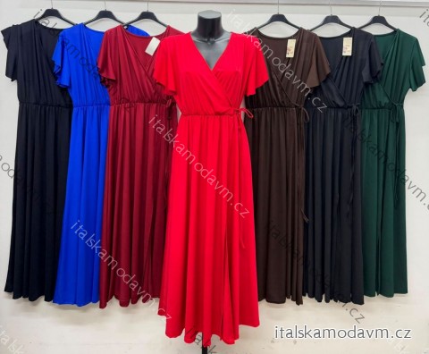 Šaty dlouhé elegantní krátký rukáv dámské nadrozměr (46/48/50 ONE SIZE) ITALSKÁ MÓDA IM426271