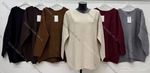 Svetr pletený třpytivý dlouhý rukáv dámský nadrozměr (54/56/58 ONE SIZE) ITALSKÁ MÓDA IM426272