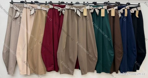 Kalhoty dlouhé letní s páskem dámské nadrozměr (44/46/48 ONE SIZE) ITALSKÁ MÓDA IM426273
