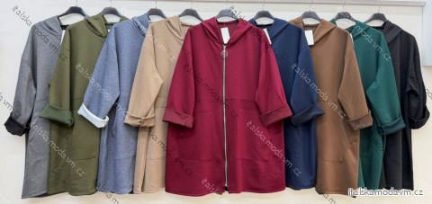Kabátek s kapucí dlouhý rukáv dámský nadrozměr (54/56/58 ONE SIZE) ITALSKÁ MÓDA IM426278