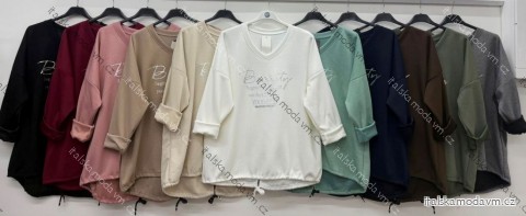 Mikina stahovací dlouhý rukáv dámská nadrozměr (50/52/54 ONE SIZE) ITALSKÁ MÓDA IM426290