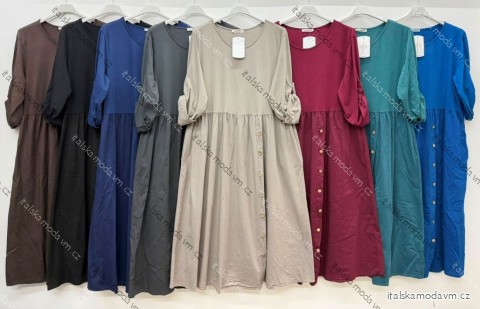 Šaty košilové oversize 3/4 dlouhý rukáv dámské nadrozměr (46/48/50 ONE SIZE) ITALSKÁ MÓDA IM426293