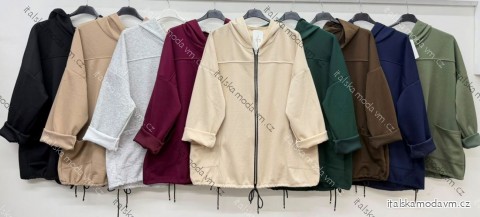 Kabátek teplý s kapucí na zip dlouhý rukáv dámský nadrozměr (54/56/58 ONE SIZE) ITALSKÁ MÓDA IM426297