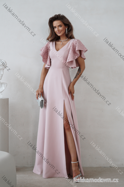 Šaty dlouhé elegantní flitrové krátký rukáv dámské nadrozměr (34-50) POLSKÁ MÓDA PMLWD26MARINA6 růžová starorůžová 34