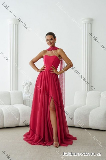 Šaty dlhé carmen elegantné na šnurovanie dámske nadrozmer (34-42) POLSKÁ MÓDA PMLWD26FREYA4 ružová fuchsiová 34