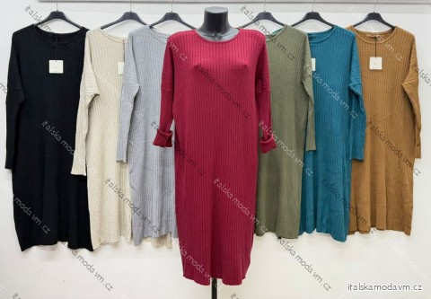 Šaty teplé dlouhý rukáv dámské nadrozměr (50/52/54 ONE SIZE) ITALSKÁ MÓDA IM4260338