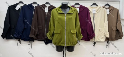 Mikina s kapucí na zip dlouhý rukáv dámská nadrozměr (52/54/56 ONE SIZE) ITALSKÁ MÓDA IM4260319