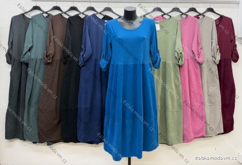 Šaty bavlněné menšestrové 3/4 rukáv dámské nadrozměr (46/48/50 ONE SIZE) ITALSKÁ MÓDA IM4260324