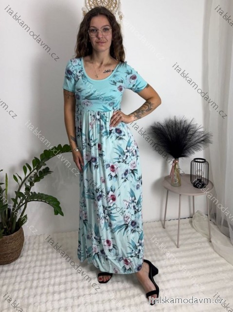 Šaty letní krátký rukáv dámské FLORA (S/M/L ONE SIZE) ITALSKÁ MÓDA IMSM25019-1/DUR světle modrá S/M/L
