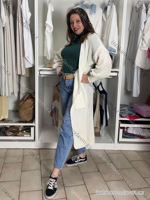 Cardigan dlhý pletený dlhý rukáv dámsky (M/L/XL ONE SIZE) TALIANSKA MÓDA IMD24468/DR M/L/XLbílá