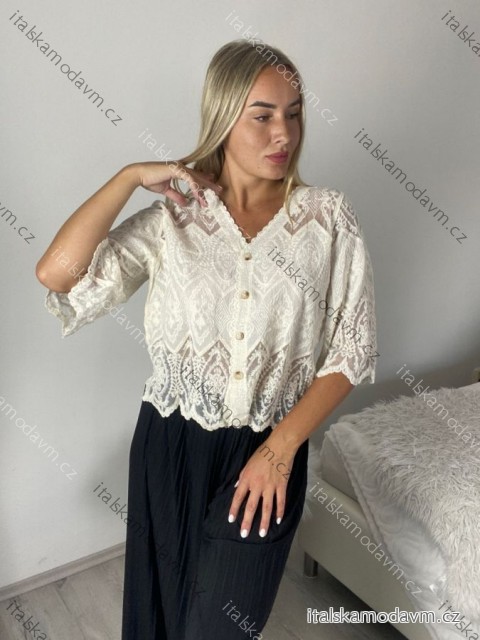 Tunika na knoflíky letní krátký rukáv dámská (S/M/L ONE SIZE) ITALSKá MODA IMSM26000329/DUR béžová S/M/L