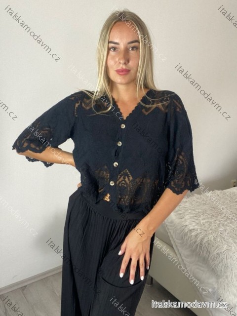 Tunika na knoflíky letní krátký rukáv dámská (S/M/L ONE SIZE) ITALSKá MODA IMSM26000329/DUR černá S/M/L