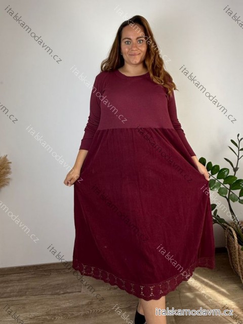 Šaty manšester bavlněné dlouhý rukáv dámské nadrozměr (52/54/56 ONE SIZE) ITALSKÁ MÓDA IM4260322/DUR 52/54/56 vínová