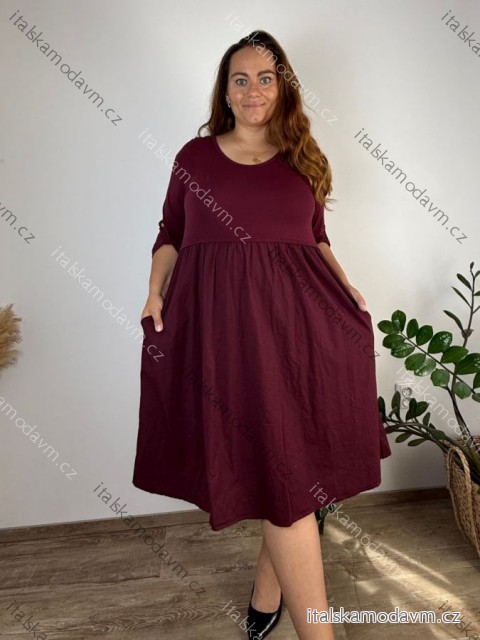 Šaty volnočasové 3/4 dlouhý rukáv dámské nadrozměr (48/50/52 ONE SIZE) ITALSKÁ MÓDA IM426261