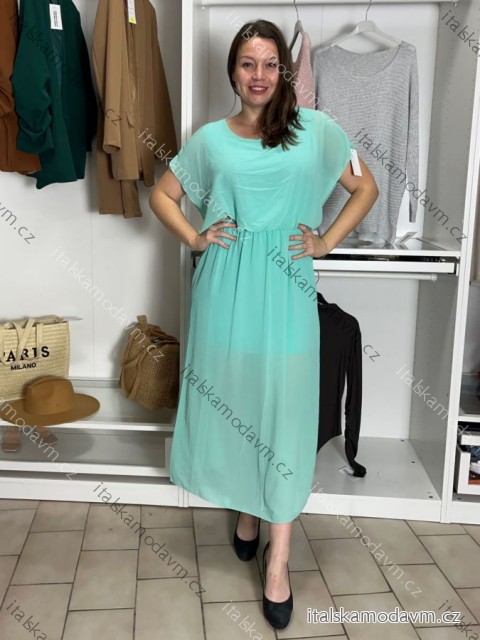 Šaty dlouhé šifonové společenské elegantní krátký rukáv dámské (S/M/L ONE SIZE) ITALSKÁ MÓDA IMD25145/DUR