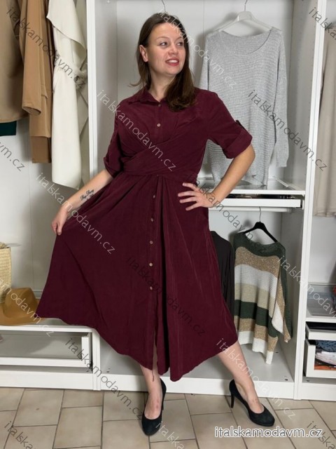 Šaty dlouhé košilové 3/4 dlouhý rukáv dámské KAJETANA (S/M/L ONE SIZE) ITALSKÁ MÓDA IMSM2600019/DUR