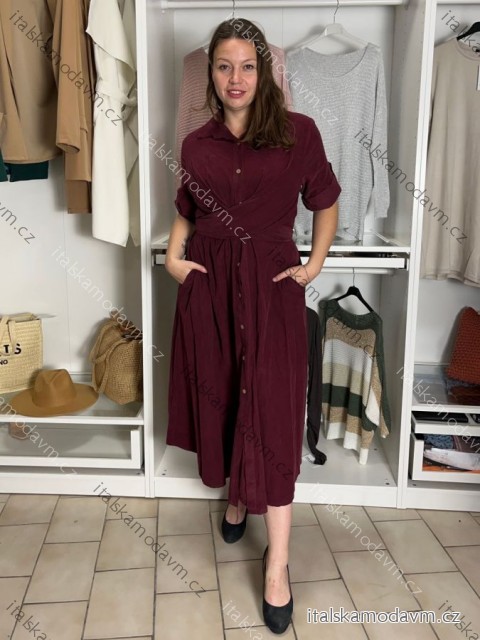 Šaty dlouhé košilové 3/4 dlouhý rukáv dámské KAJETANA (S/M/L ONE SIZE) ITALSKÁ MÓDA IMSM2600019/DUR S/M/L vínová