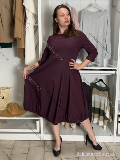 Šaty balónové 3/4 rukáv dámské LORIA (S/M/L ONE SIZE) ITALSKÁ MÓDA  IMPSS269221/DUR S/M/L vínová