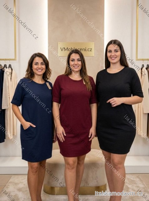 Šaty volnočasové bavlněné krátký rukáv dámská nadrozměr CARLA (48/50/52 ONE SIZE) ITALSKÁ MÓDA IM3261253/DUR