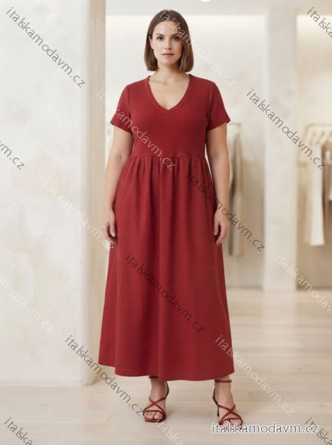 Šaty volnočasové krátký rukáv dámské nadrozměr (44/46/48 ONE SIZE) ITALSKÁ MÓDA IM4263562/DUR 44/46/48 tm. červená