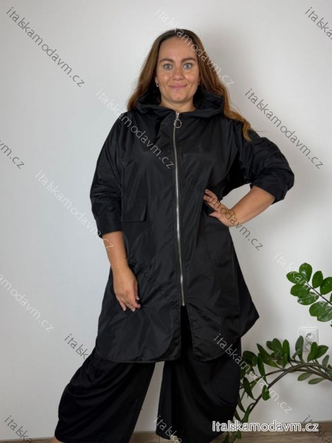 Bunda slabá šusťáková s kapucí dlouhý rukáv dámská nadrozměr (52/54/56 ONE SIZE) ITALSKÁ MÓDA IMSM2651978/DUR