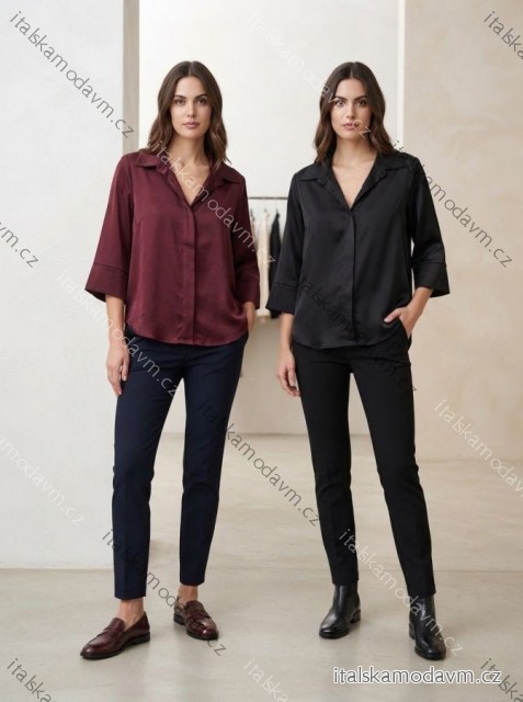 Košeľa saténová dlhý rukáv dámske (S/M/L ONE SIZE) TALIANSKA MóDA IM3261515/DUR S/M/L vínová