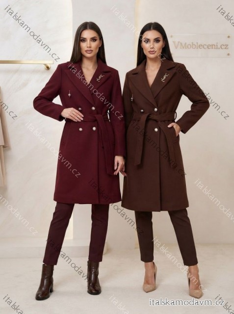 Kabát dlouhý s páskem dlouhý rukáv dámský (S/M/L ONE SIZE) ITALSKÁ MÓDA IMWDLN26030/DUR S/M/L tmavě hnědá
