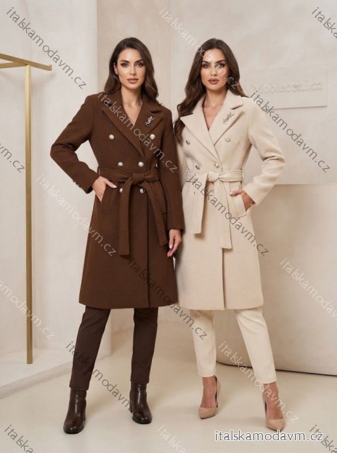 Kabát dlouhý s páskem dlouhý rukáv dámský (S/M/L ONE SIZE) ITALSKÁ MÓDA IMWDLN26030/DUR S/M/L hnědá světlá